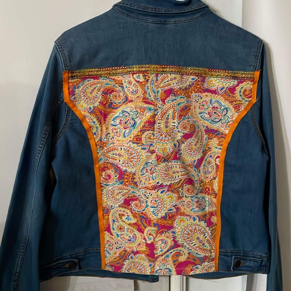 Upcycled brand new blue jeans jacket size Large.!